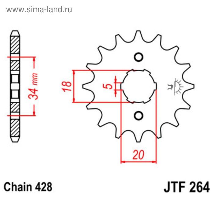 

Звезда ведущая JTF264-16, F264-16, JT sprockets, цепь 428, 16 зубьев