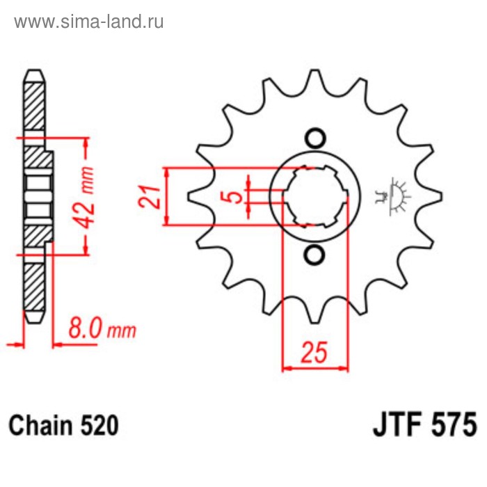 

Звезда ведущая JTF575-16, F575-16, JT sprockets, цепь 520, 16 зубьев