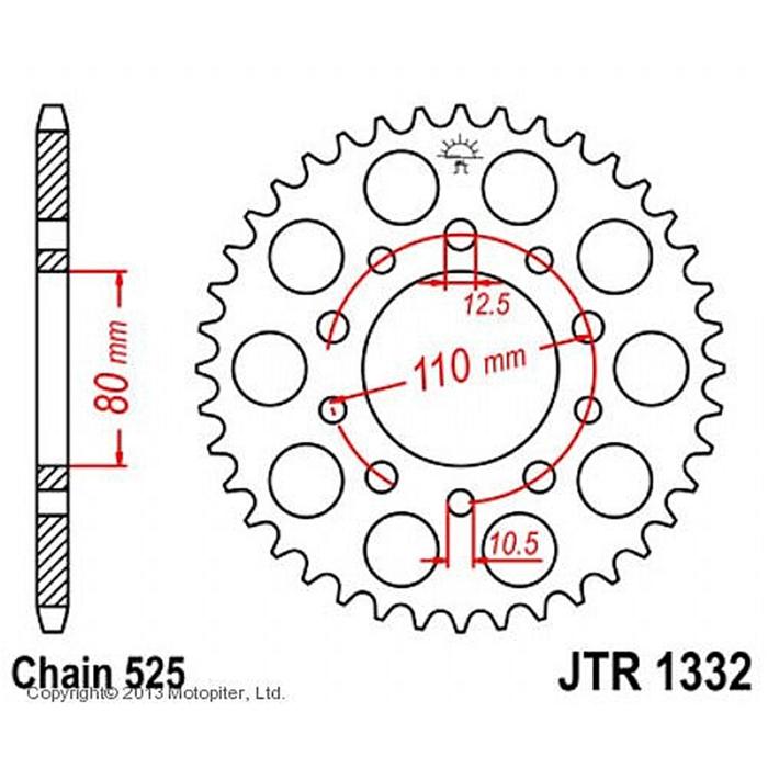 

Звезда ведомая JTR1332-42, R1332-42, JT sprockets, цепь 525, 42 зубья