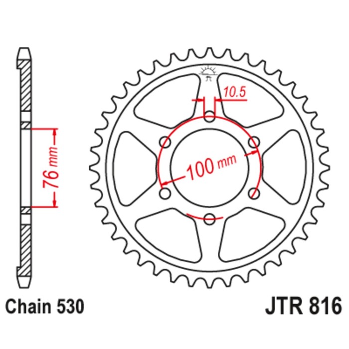 

Звезда ведомая JTR816-43, R816-43, JT sprockets, цепь 530, 43 зубья