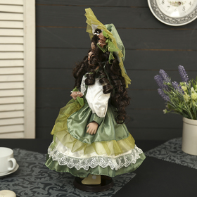 Кукла коллекционная керамика "Алёна в зелёном платье с зонтиком" 40 см от Сима-ленд