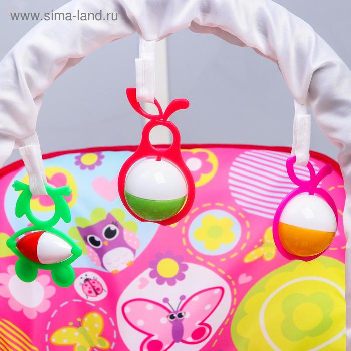 Шезлонг-качалка для новорождённых «Цветы», игровая дуга, съёмные игрушки МИКС