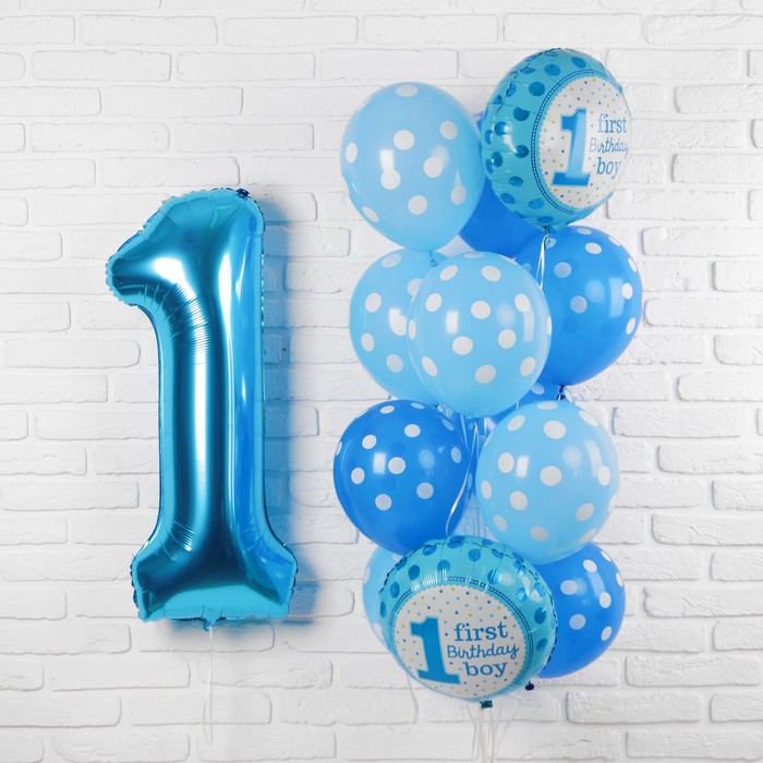 фото Букет из шаров «первый день рождения. малыш», фольга, латекс, набор 13 шт. страна карнавалия