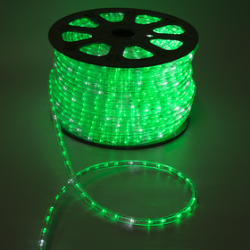 LED шнур 13 мм, круг, 100 м, кажд.6 мерц, 2W-LED/м-36-220V. + н-р д/подкл, ЗЕЛЕНЫЙ