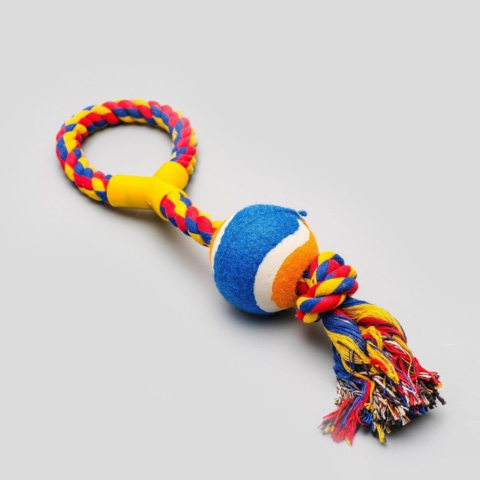 фото Игрушка канатная с ручкой и мячом, до 150 г, до 35 см, микс цветов пижон