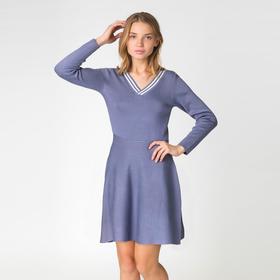 Платье вязаное V-вырез, р.42, цв. серо-голубой, 65% хлопок, 35% п/э Ош
