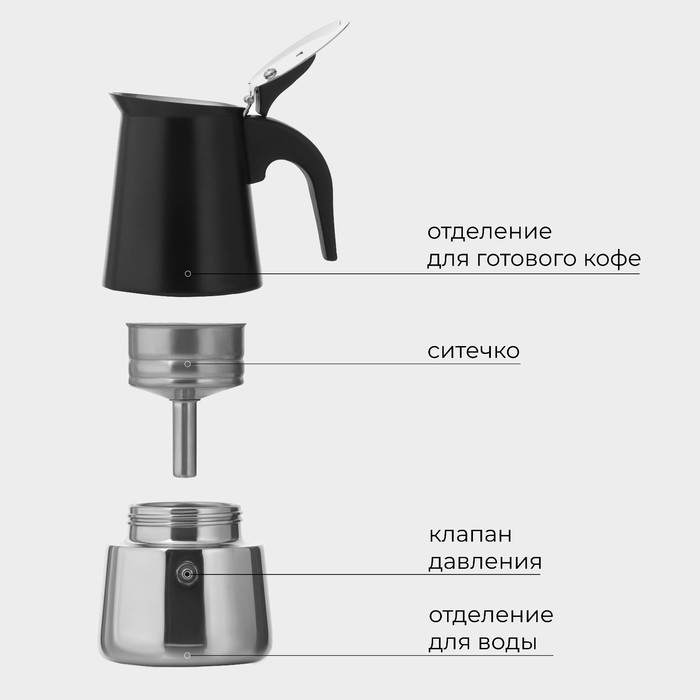 Кофеварка гейзерная «Итальяно», на 2 чашки, цвет чёрный