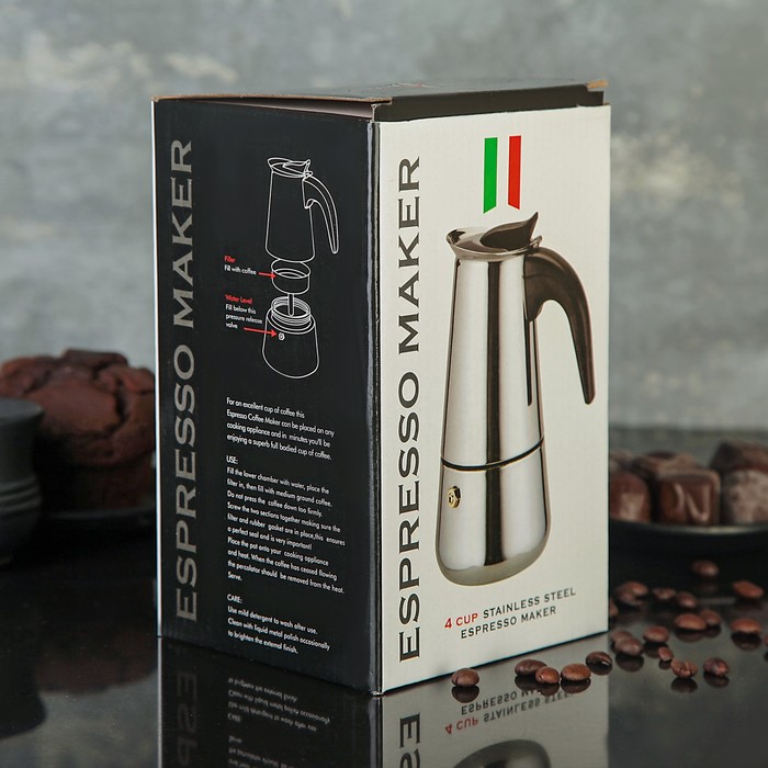 Кофеварка гейзерная «Итальяно», на 4 чашки, цвет чёрный