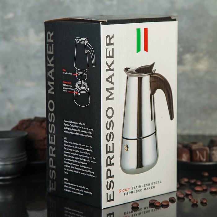 Кофеварка гейзерная «Итальяно», на 6 чашек, цвет чёрный