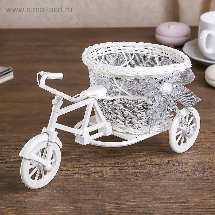 фото Корзина декоративная "велосипед с корзинкой" серебро 10,5х22х10 см