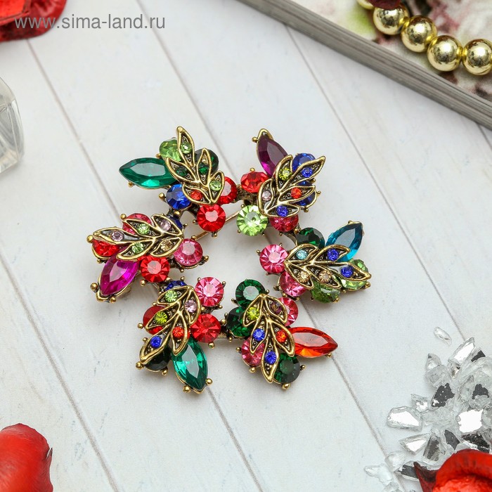 

Брошь "Листопад", цветная в черненом золоте