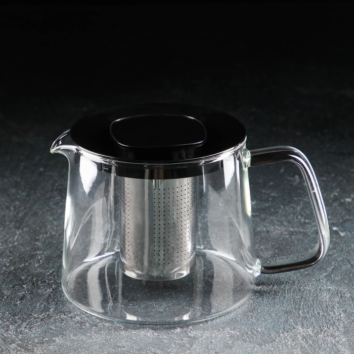 чайник стеклянный заварочный кватро 1 л с металлическим ситом цвет чёрный Чайник стеклянный заварочный «Локи», 1,4 л, с металлическим ситом, цвет чёрный