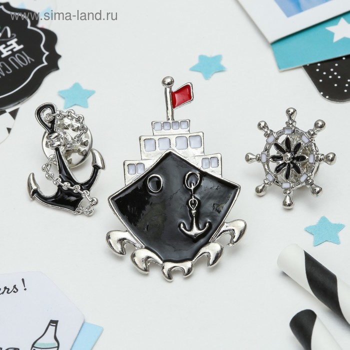 фото Набор значков "морское путешествие", цвет черный в серебре queen fair