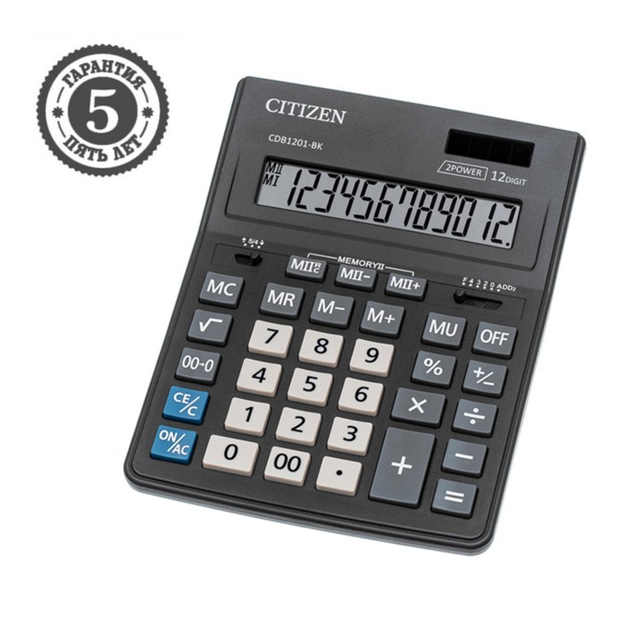 

Калькулятор настольный Citizen / Eleven Business Line "CDB1401BK", 14-разрядный, 155 х 205 х 35 мм, двойное питание, чёрный, МИКС