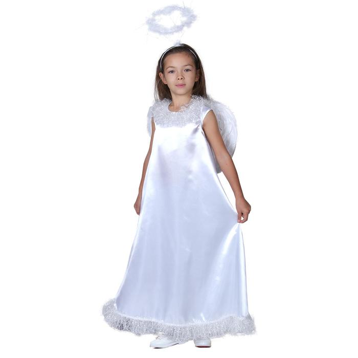 фото Карнавальный костюм "белый ангел", нимб, платье, крылья, р-р 28, рост 98-104 см страна карнавалия