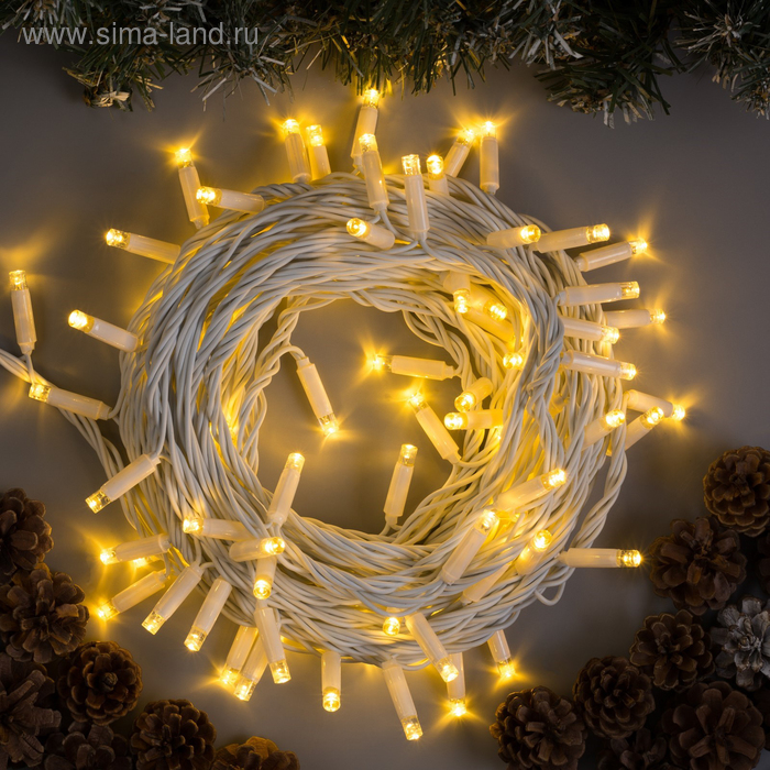 

Гирлянда "Нить" 10 м , IP65, УМС, белая нить, 100 LED, свечение тёплое белое, 220 В