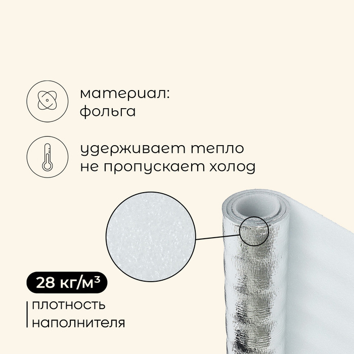 фото Коврик туристический maclay, фольгированный, 180х50х1 см, нпэ,цвет белый