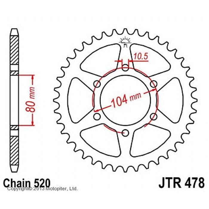

Звезда ведомая, JT sprockets R478-43, цепь 520, 43 зубья
