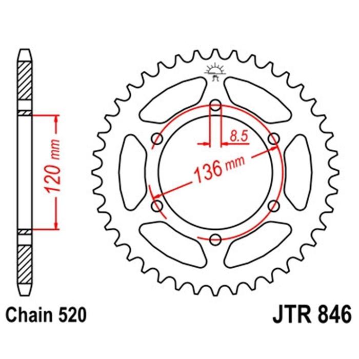 

Звезда ведомая, JT sprockets R846-43, цепь 520, 43 зубья