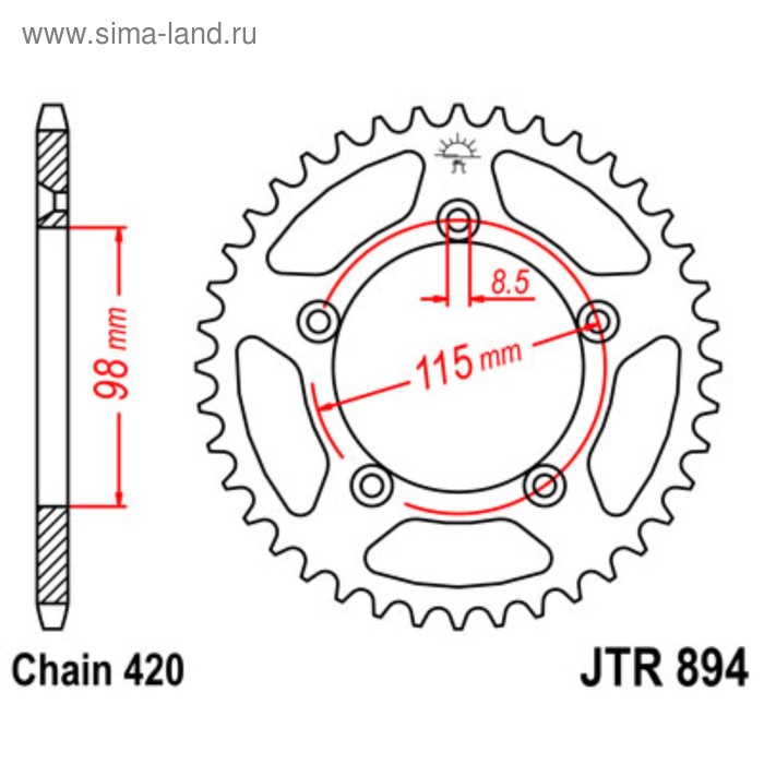 

Звезда ведомая, JT sprockets R894-46, цепь 420, 46 зубьев