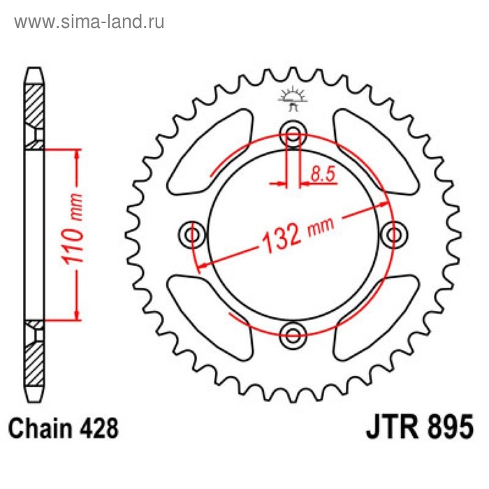 

Звезда ведомая, JT sprockets R895-49, цепь 428, 49 зубьев