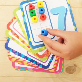 Развивающая игра шнуровка «Бусины» с карточками «Учим счёт, цвета и формы», по методике Монтессори от Сима-ленд