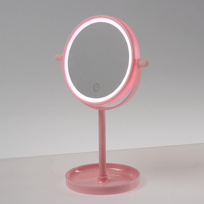 цена Зеркало Luazon KZ-04, подсветка, настольное, 19.5 × 13 × 29.5 см, 4хААА, сенсорная кнопка