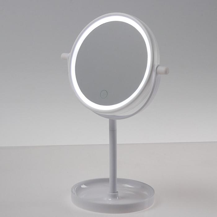 цена Зеркало Luazon KZ-04, подсветка, настольное, 19.5 × 13 × 29.5 см, 4хААА, сенсорная кнопка