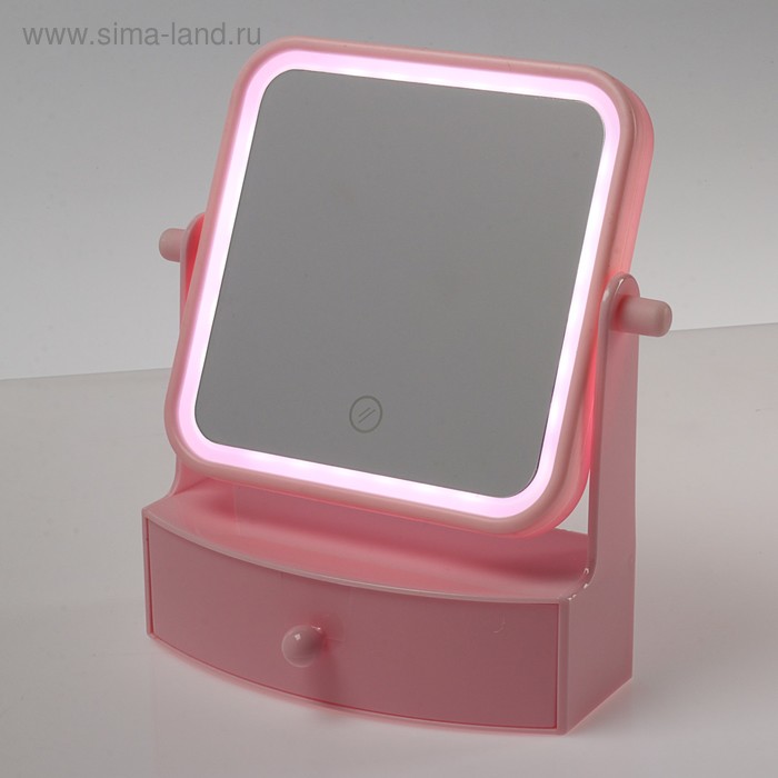 Зеркало Luazon KZ-05, подсветка, 22 × 20 × 9 см, 4хААА, квадратное, розовое