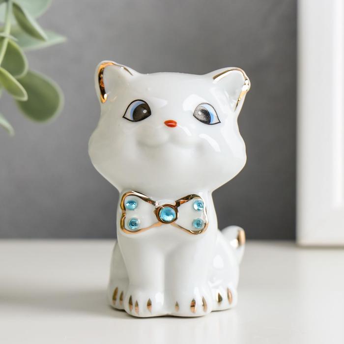 Сувенир "Киска милая с бантиком", со стразами, под фарфор