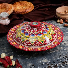 Блинница Риштанская Керамика 'Цветы', 32 см, красный Ош