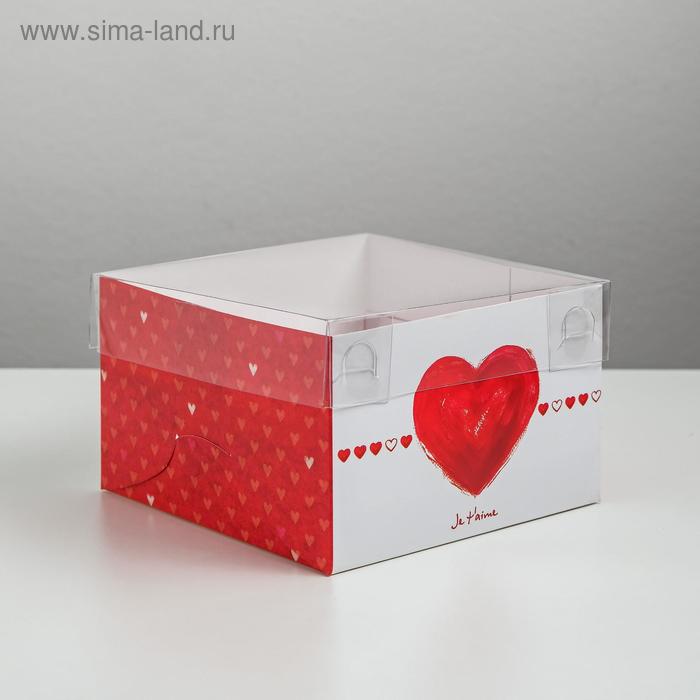 Коробка на 4 капкейка, кондитерская упаковка «Ja t`aime», 16 х 16 х 10 см