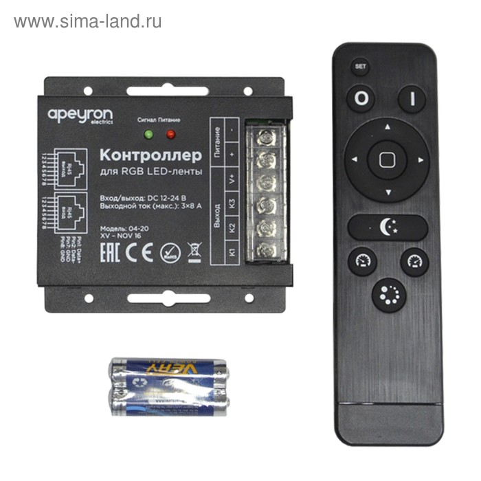 

Контроллер Apeyron Electrics для RGB ленты 12 – 24 В, 24 А, пульт ДУ