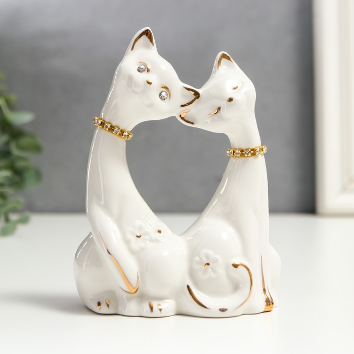   Сима-Ленд Сувенир Белые кот и кошка в цветок, ошейник из страз 12х9х4,5 см