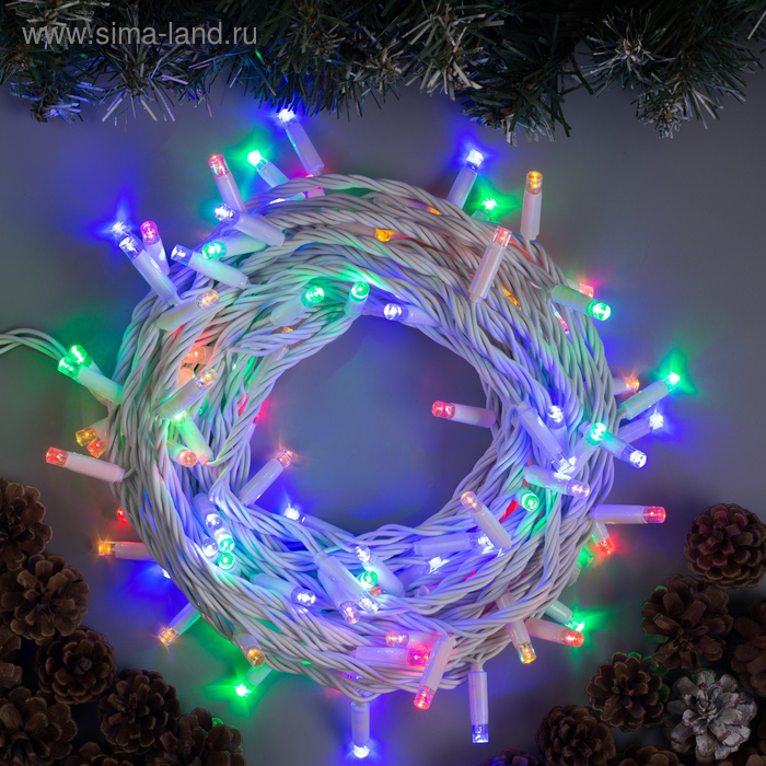 

Гирлянда «Нить» 10 м, IP65, УМС, белая нить, 100 LED, свечение мульти, 220 В