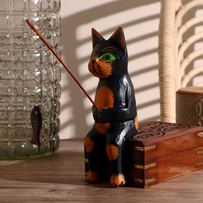Интерьерный сувенир "Кот рыбак" чёрный 20 см