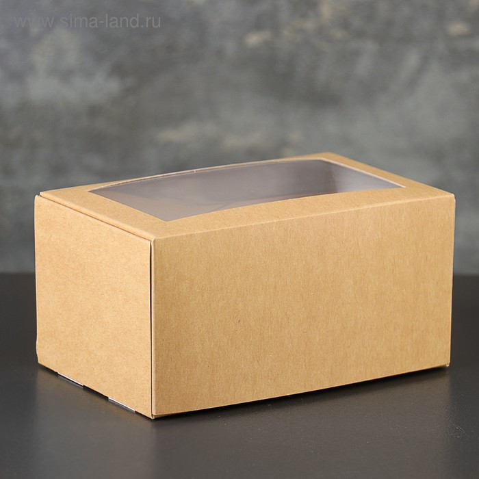 Коробка-моноблок картонная под 2 капкейка, с окном, крафт, 16 х 10 х 8 см кондитерская упаковка под 2 капкейка крафт с окном 16 х 10 х 8 см набор 5шт