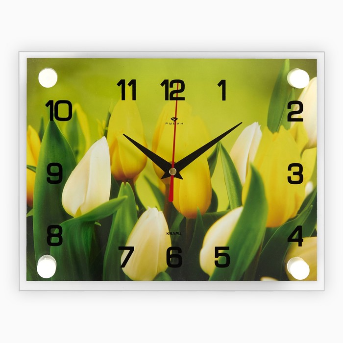 Часы настенные: Цветы, Тюльпаны, бесшумные, 20 х 26 см
