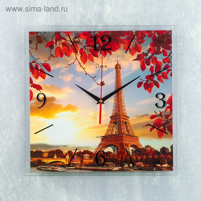 Часы-картина настенные, серия: Город, Эйфелева башня вечерняя, плавный ход, 35 х 35 см