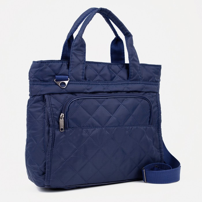 Дорожная сумка на молнии, наружный карман, длинный ремень, цвет синий