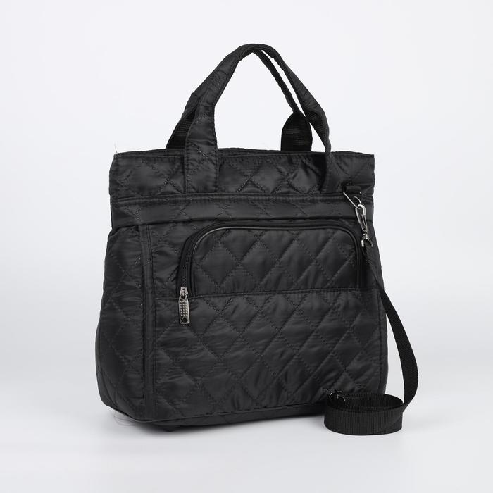 Дорожная сумка на молнии, наружный карман, длинный ремень, цвет чёрный
