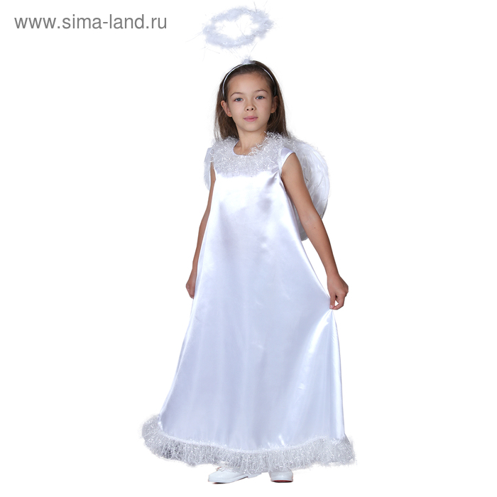 фото Карнавальный костюм "белый ангел", нимб, платье, крылья, р-р 32, рост 122-128 см страна карнавалия