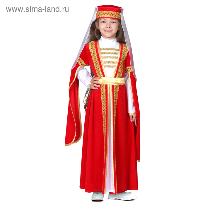 Карнавальный костюм для лезгинки, для девочки: головной убор, платье, р-р 34, рост 134-140 см, цвет красный