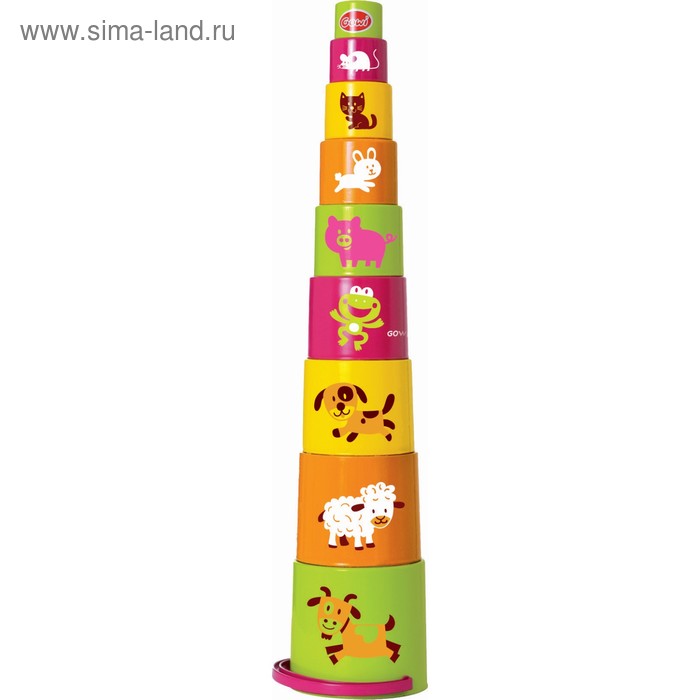   Сима-Ленд Развивающая игрушка ведерко-пирамидка «Звери», 9 предметов