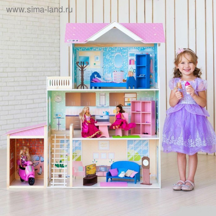 Домик кукольный Paremo «Розали Гранд», трёхэтажный, с мебелью домик кукольный kidkraft магнолия трёхэтажный с мебелью