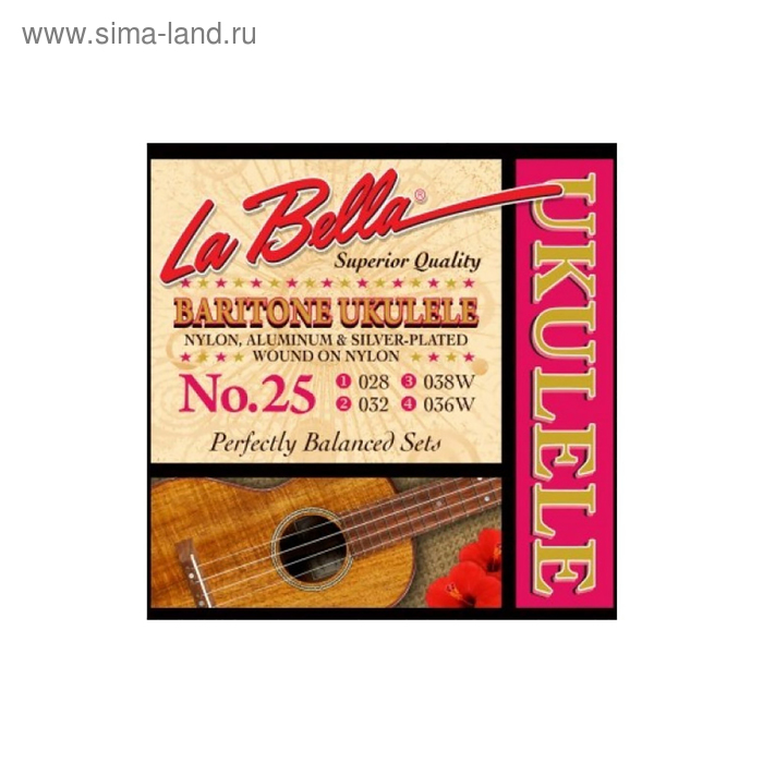 Струны для укулеле LA BELLA Ukulele 25 - баритон (028-032-038w-036w), черный нейлон
