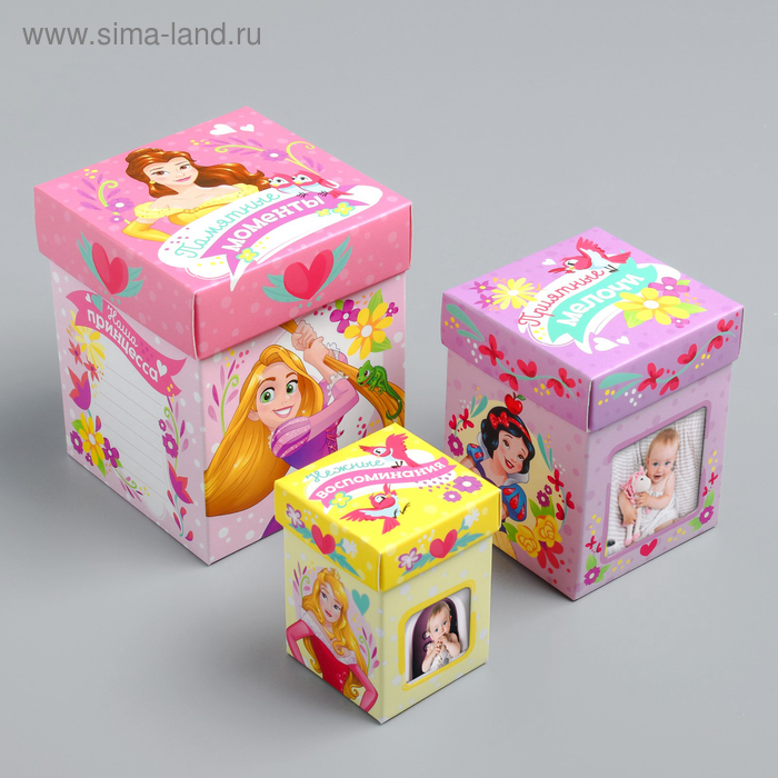 Памятные коробочки для новорожденных, Принцессы, 3 шт, с местом под фото
