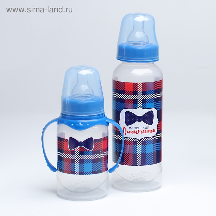 фото Подарочный детский набор «маленький босс»: бутылочки для кормления 150 и 250 мл, прямые, от 0 мес., цвет синий mum&baby