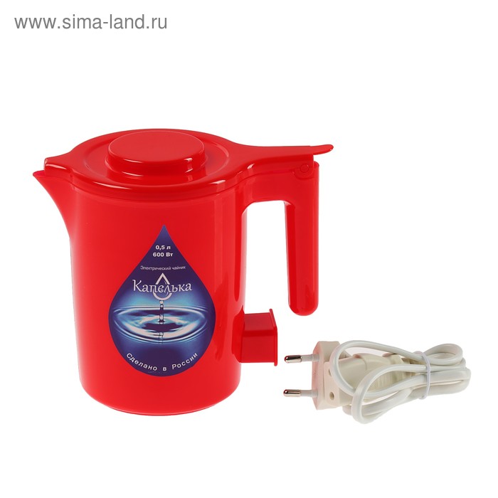 Чайник электрический Капелька, пластик, 0.5 л, 600 Вт, красный