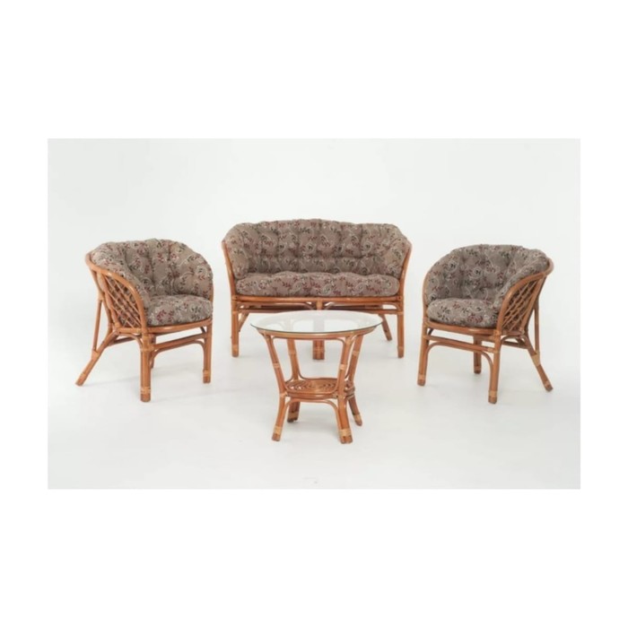 фото Набор мебели, 4 предмета: диван, два кресла, стол, с подушкой, натуральный ротанг, цвет коньячный, 01/92 vinotti